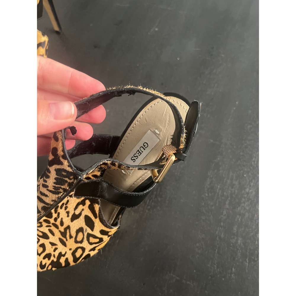 Guess Leopard Print Calf Hair Platform Stiletto Sandals Peep Toe Slingback - Picture 11 of 15